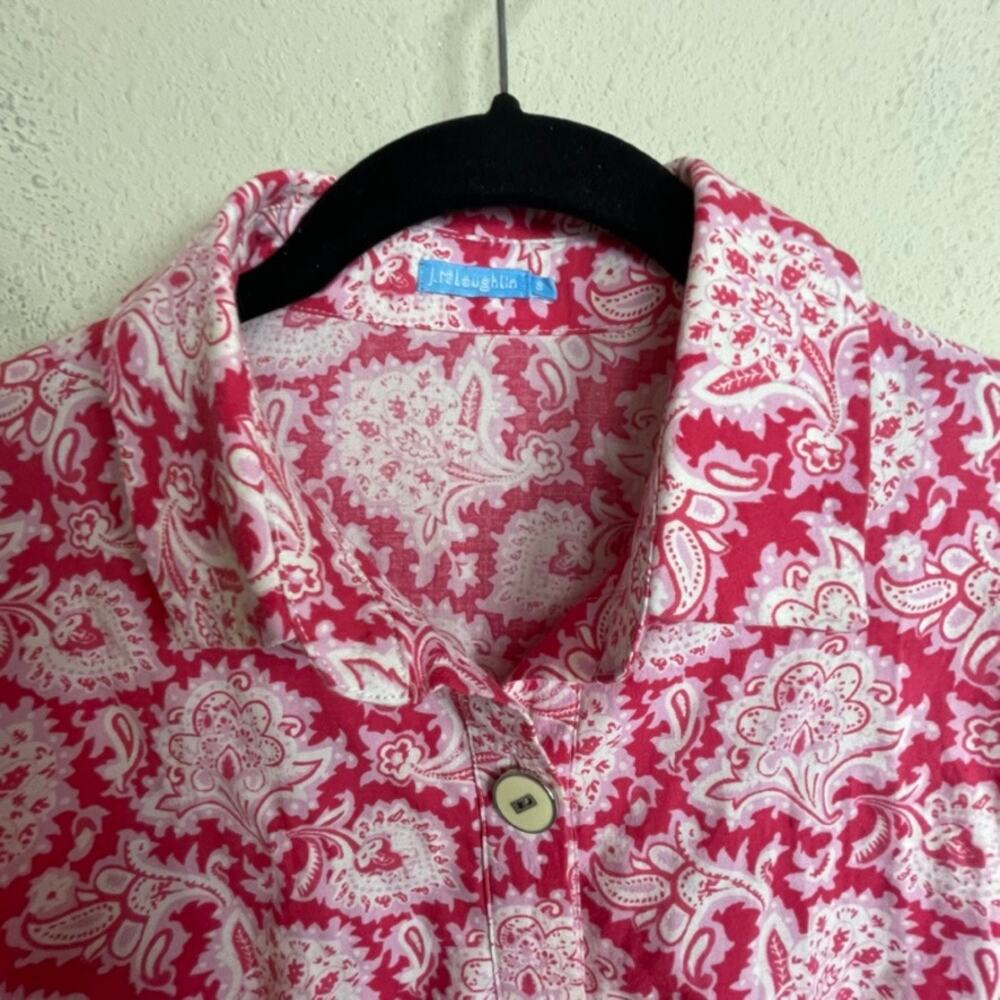 J. McLaughlin Size S 3/4 Sleeve Button Popover Pink White Floral Sheath Dress - Picture 2 of 8